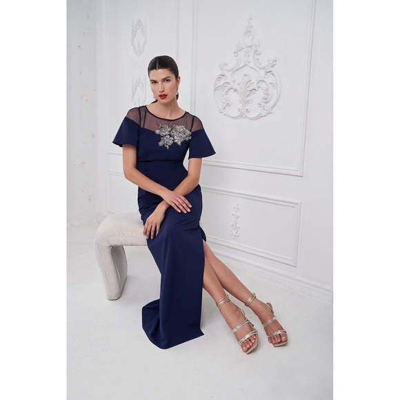 JS Collections Fleur‎ Beaded Column Gown Size 4 Formal Embellished Party Wedding - Picture 1 of 13